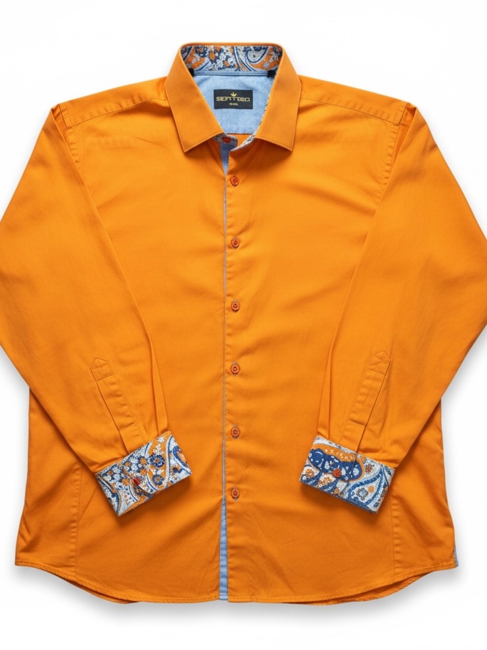 Men's 3X Bertigo Orange Long-Sleeve Dress Shirt with Paisley Contrast Trim